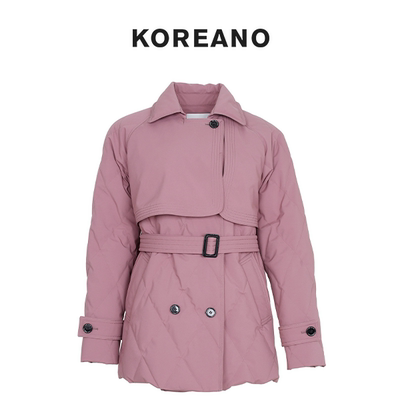【KOREANO】冬季风衣式腰带款藕灰粉羽绒服 【A】  YZ6016(AUN)