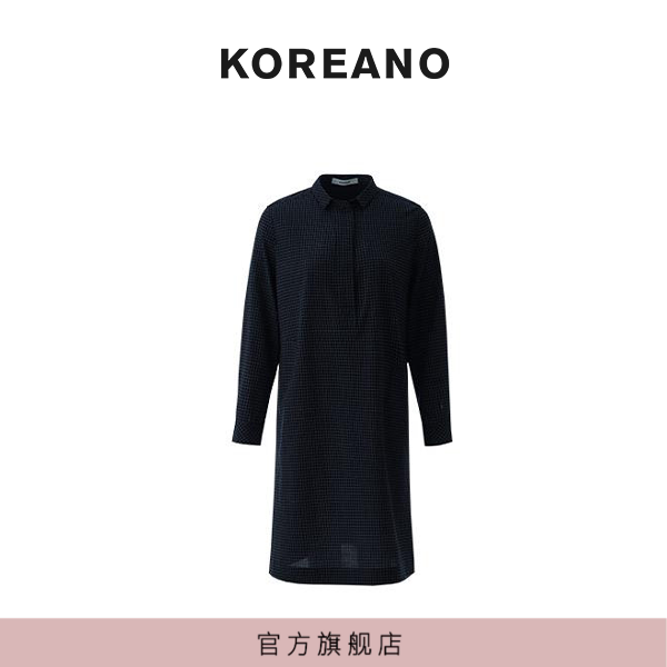 【KOREANO】春秋青黛蓝白格子衬衫式连衣裙  LY5280(UN)