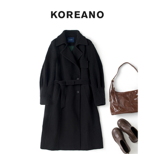 【KOREANO】冬季赭石黑休闲廓型宽肩西服领大衣: FY4495(JUN)A
