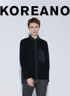 【KOREANO】冬季石墨黑宽松小H型拼接衬衫  CY4106(JUN)