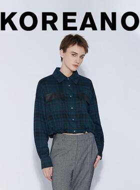 【KOREANO】冬季墨绿格纹直身箱型短款抽绳外套  CT4989(JUN)B