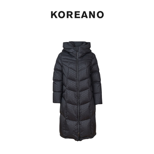 【KOREANO】冬季黑色压花工艺连帽羽绒服 【H】 YC7291(UN)