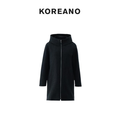【KOREANO】冬季鲸落灰连帽拉链中长大衣 【H】 FY5681(JUN)