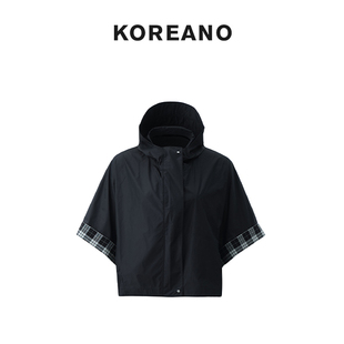 【KOREANO】春秋黑色廓型六分袖碳素黑连帽式外套  SW45097
