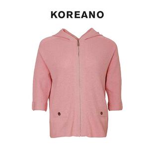 ZK5081 春秋蜜桃粉色连帽拉链开衫 KOREANO