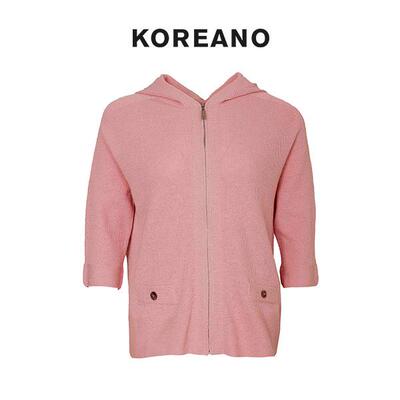 【KOREANO】春秋蜜桃粉色连帽拉链开衫  ZK5081(UN)J