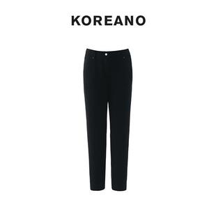 KOREANO KW3489 冬季 XUN 石墨黑半松紧腰小萝卜裤