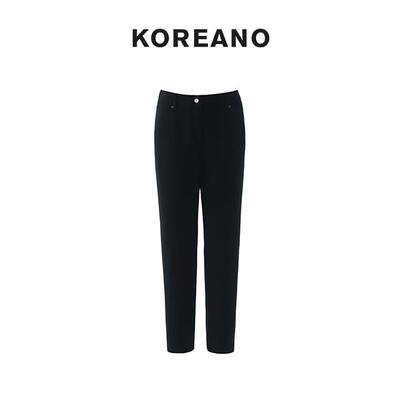 【KOREANO】冬季石墨黑半松紧腰小萝卜裤 【H】 KW3489(XUN)