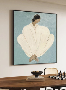 北欧治愈系蓝色抽象人物艺术玄关客厅卧室正方形装饰挂画壁画入门