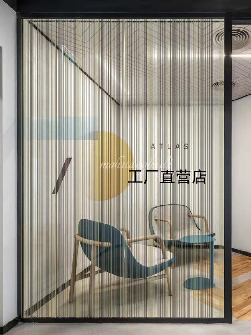 优选黑金拉丝条纹玻璃贴膜磨砂膜透光不透明夹丝玻璃材料淋浴室防