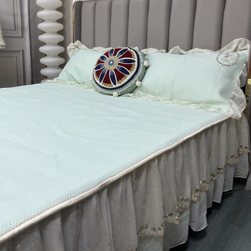 优选夏季凉感蕾丝花边床笠凉席三件套床裙冰丝席子可机洗裸睡丝滑