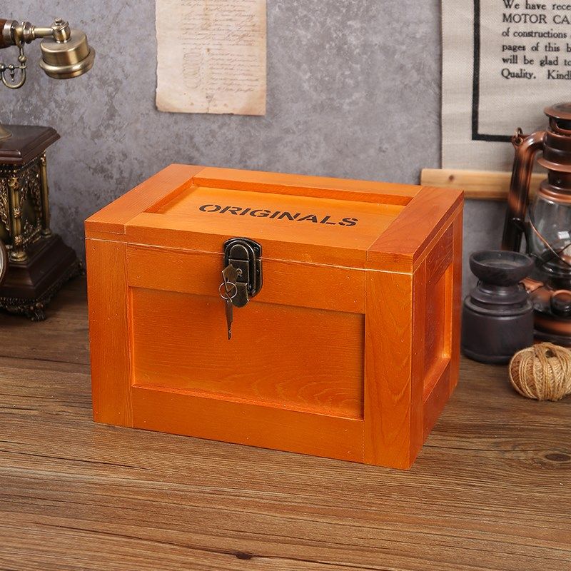 优选ZK木箱子带锁实木收藏储物盒日记本秘密收纳整理箱大号木盒百