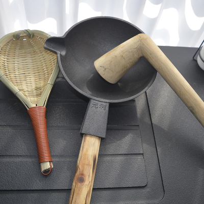 优选灌阳铁茶锅 广西桂林恭城打油茶工具套装 生铁锅木锤滤网炉灶