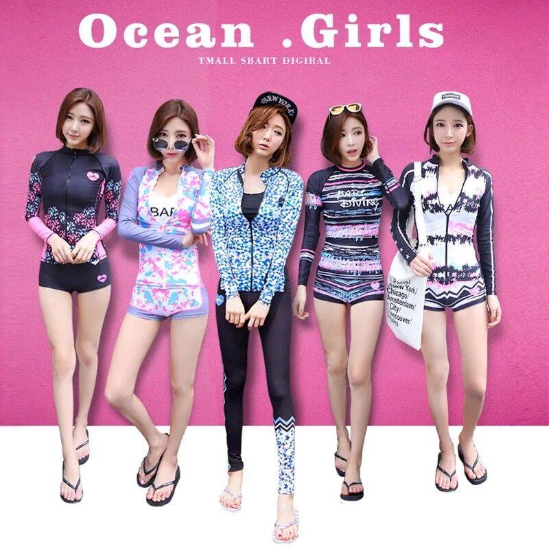 优选鲨巴特长袖潜水服游泳衣女分体拉链水母衣沙滩冲浪浮潜冲浪修