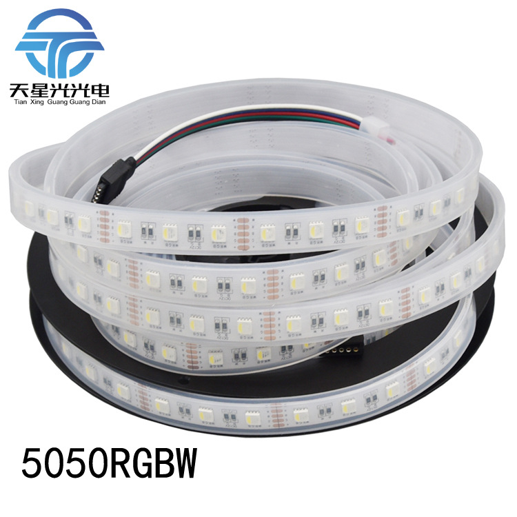 12V5050RGBW四合一彩色低压软灯带裸板套管防水60灯高亮柔性灯条