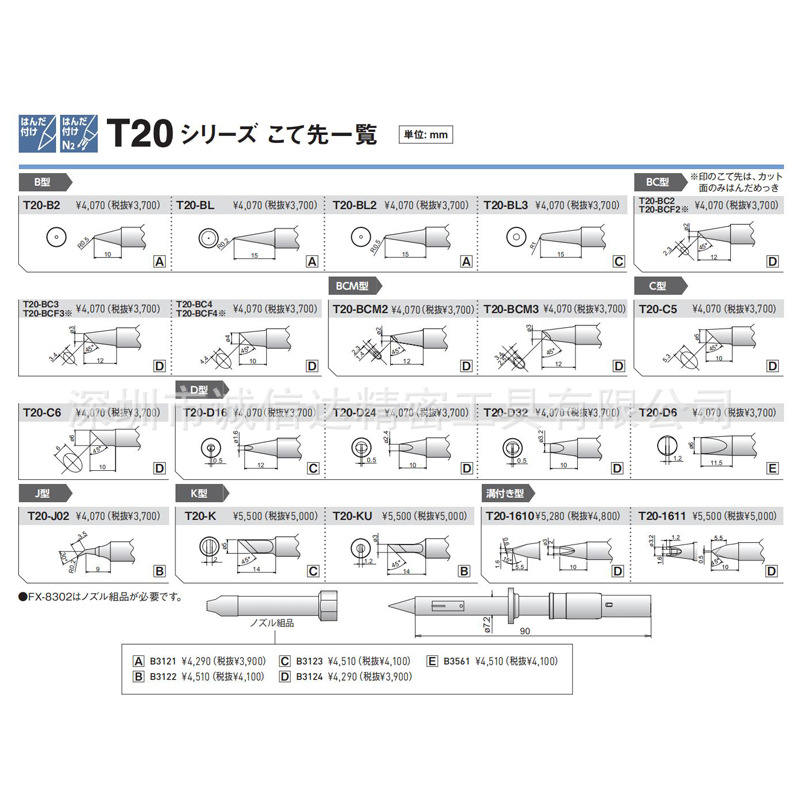 全新日本进口HAKKO白光T20-B2 T20-BL T20-BL2/BC2/BCF2烙铁头