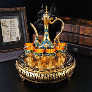 欧式轻奢酒具套装宫廷风家居桌面摆件复古锌合金精美酒杯酒壶套装