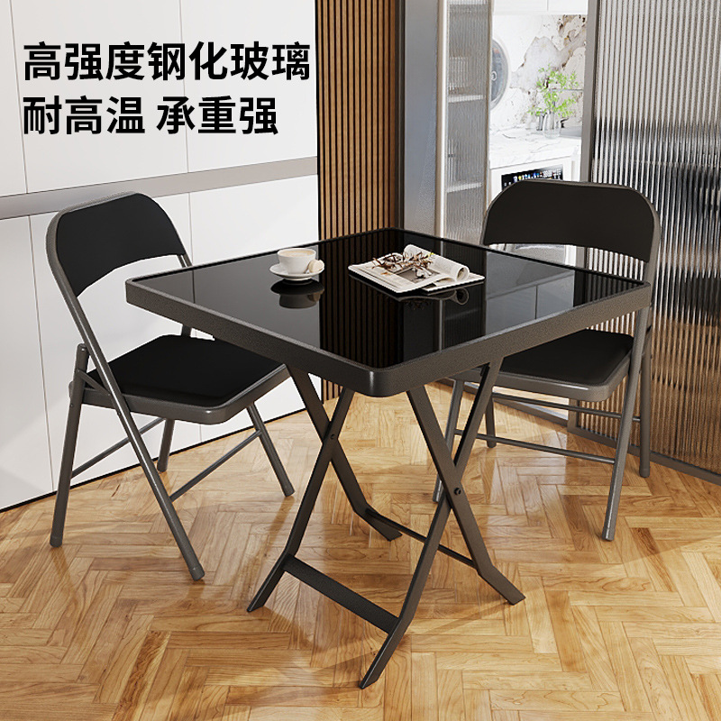 钢化玻璃餐桌四方桌家用小方桌折叠圆桌面桌子正方形阳台桌玻璃桌