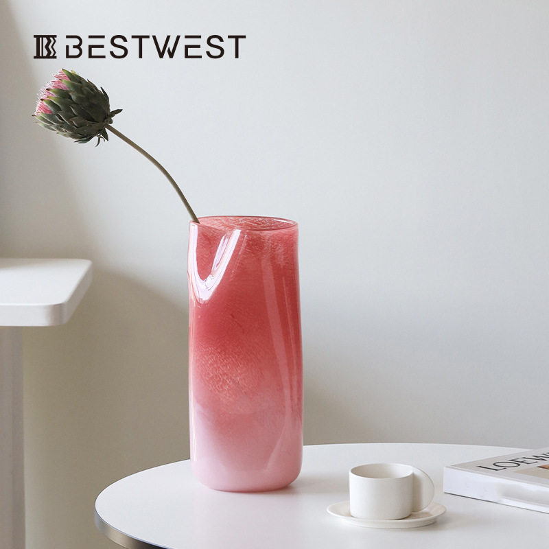 博西家居 橘粉色渐变直筒圆柱玻璃花瓶摆件高级家居客厅水培花器,模玩/动漫/周边/娃圈三坑/桌游,文化/体育周边,淘宝优惠券,粉丝福利购,淘宝优惠卷