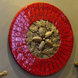 复古客厅挂件餐厅背景墙浮雕壁画家居装 新中式 饰品画壁饰五福金鱼