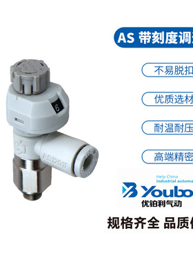 优铂利接头新款带刻度弯头限出调速阀AS1201FS-M5-04A白色节流阀