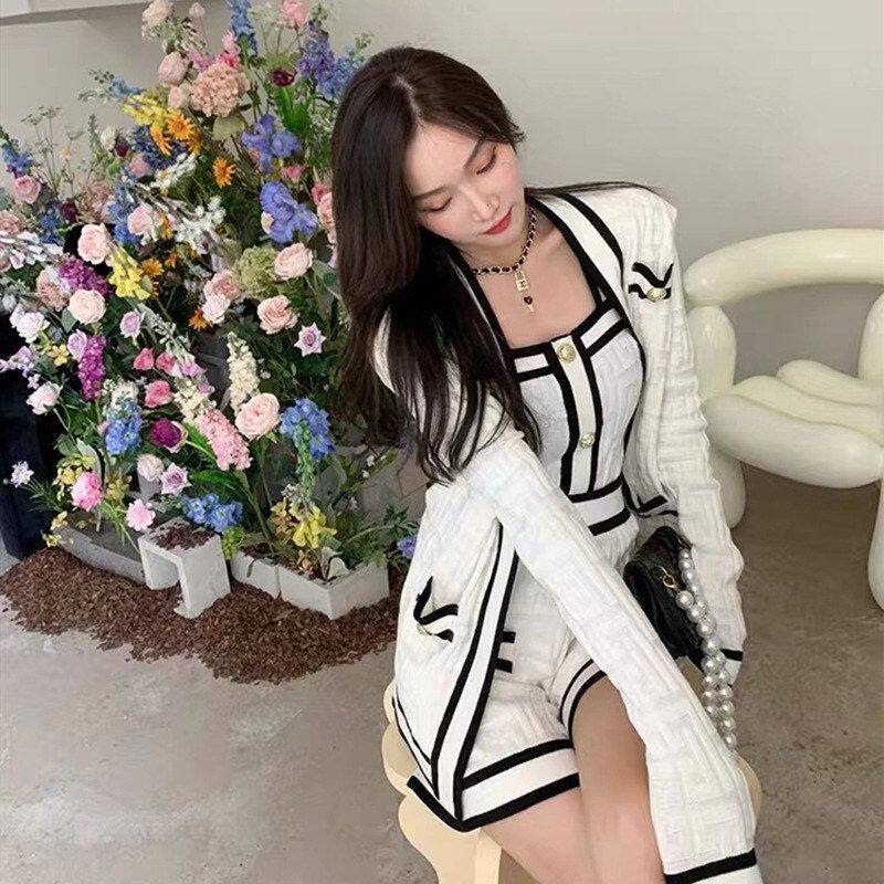 小香风高级感轻奢名媛炸街港风套装女复古chic开衫短裙针织三件套