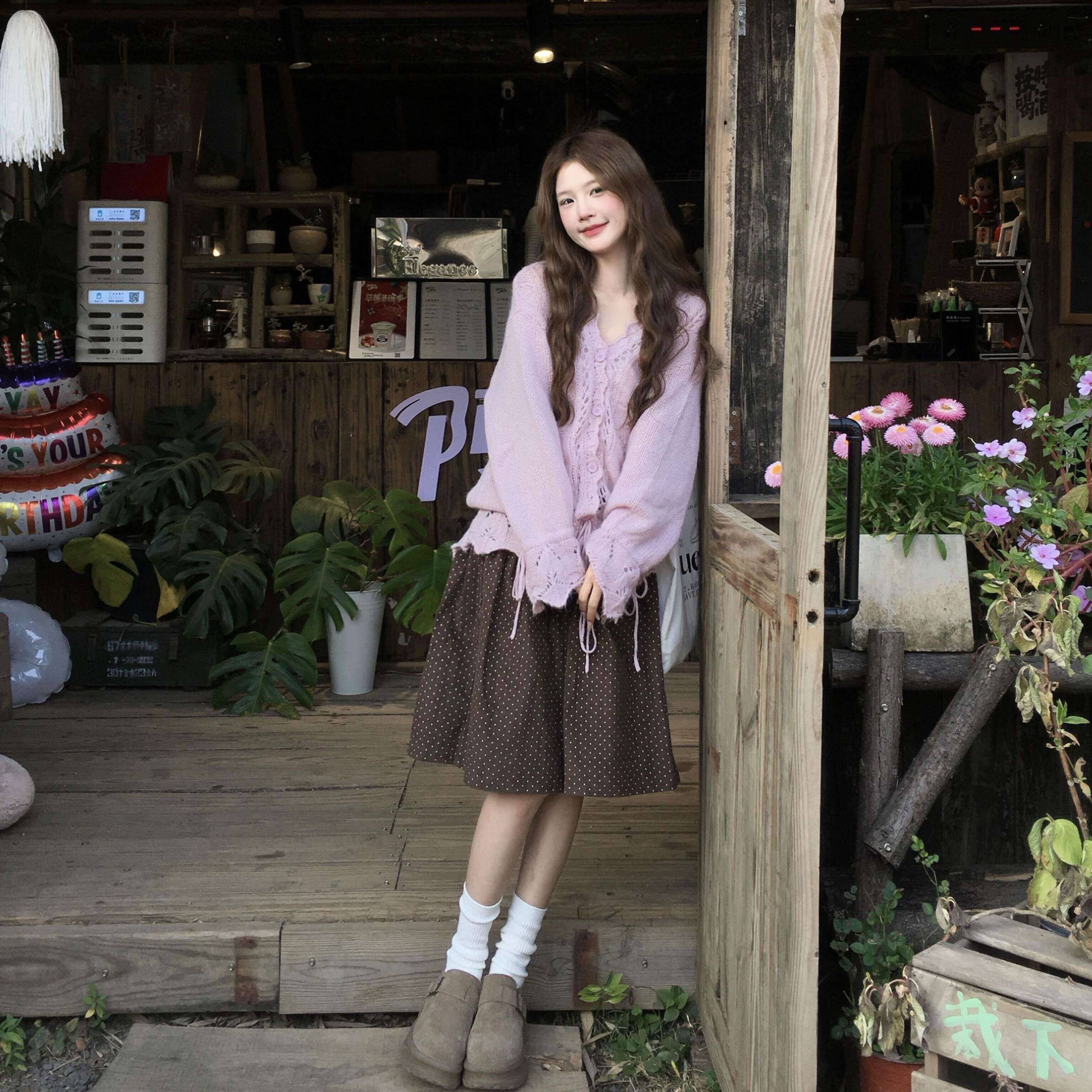 甜美温柔风套装女春秋冬设计感小众巨好看波点裙子ootd穿搭一整套