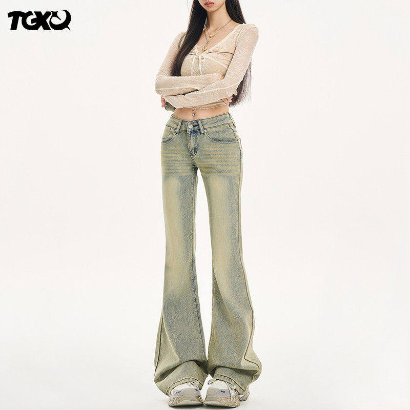 美式牛仔裤2025年新款女夏季覆古低腰宽松拖地黄泥色不贴腿微喇叭