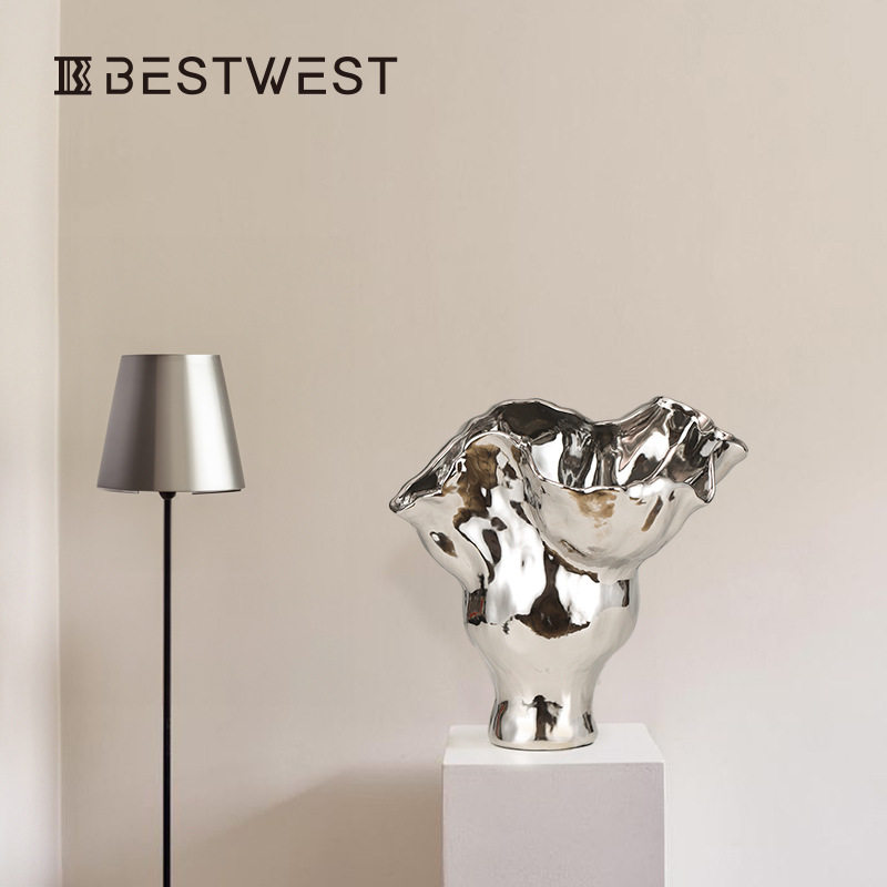 Best west 银色电镀釉面抽象陶瓷花瓶家居玄关客厅桌面高级花器,模玩/动漫/周边/娃圈三坑/桌游,文化/体育周边,淘宝优惠券,粉丝福利购,淘宝优惠卷