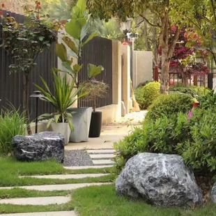 矿山批发黑山石野山石日式枯山水景观黑山石假山驳岸