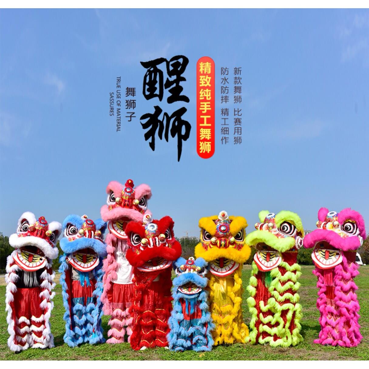 单人舞狮道具成人儿童全套小狮子羊毛南狮醒狮泡沫狮头表演带披风