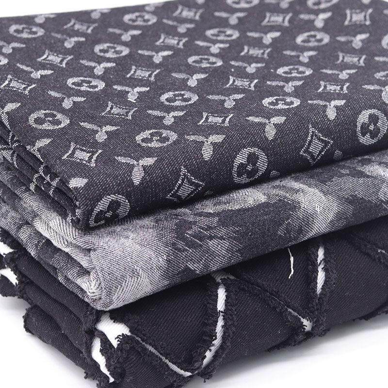 黑色提花水洗牛仔布料服装面料手工diy做衣服外套裤子箱包