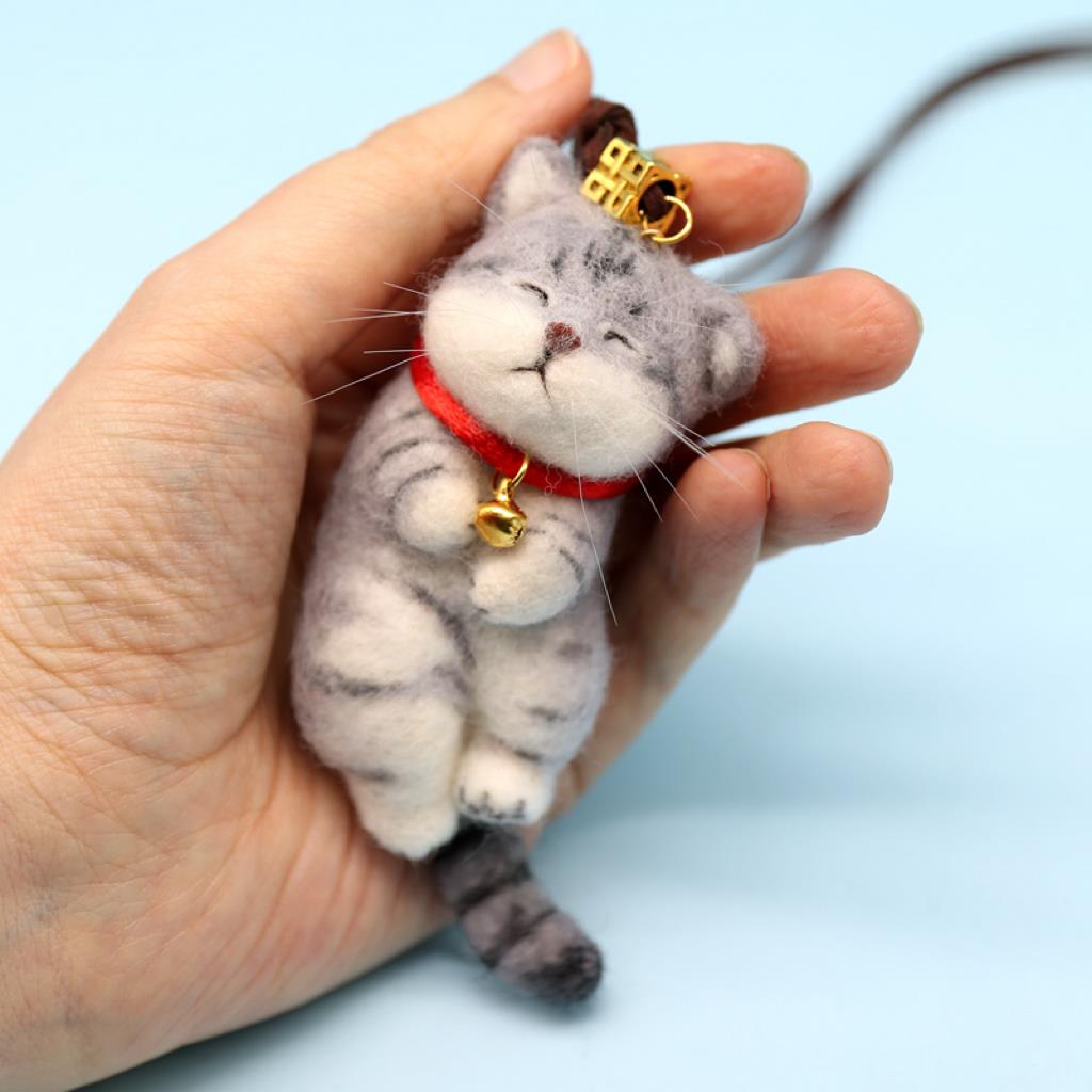 羊毛毡戳戳乐diy材料包情侣纯手工礼物小猫短毛猫咪钥匙扣包挂