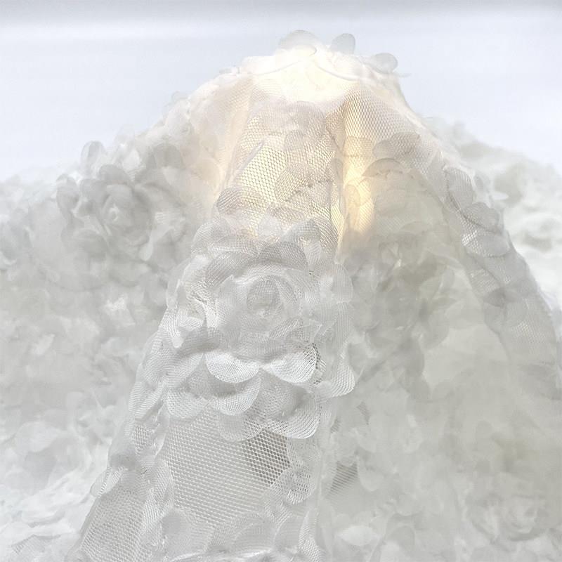 布艺岛 白色刺绣立体花朵蕾丝网纱布料 礼服纱裙婚纱手工diy面料