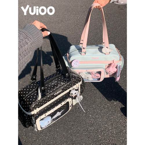 Yuioo原创定格窗黑白蓝粉波点痛包单双肩斜挎娃包追星包暗格防水