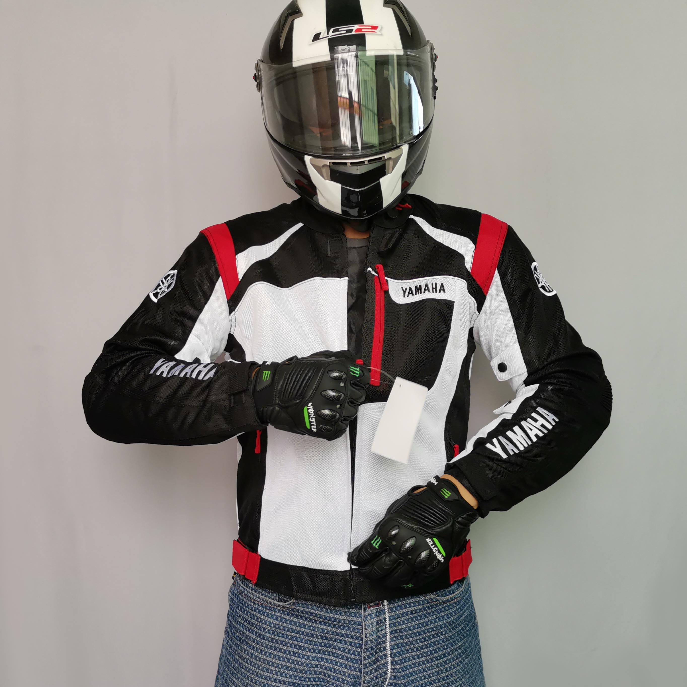 新款四季通用摩托车骑行服男女机赛车夹克骑士防水防摔衣雅马白色