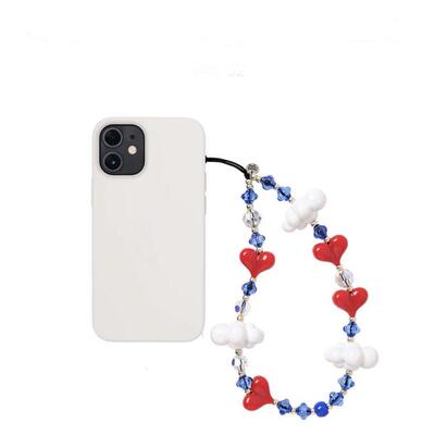 string ting蓝天白云朵爱心蓝色串珠手机链手腕绳短撞色设计