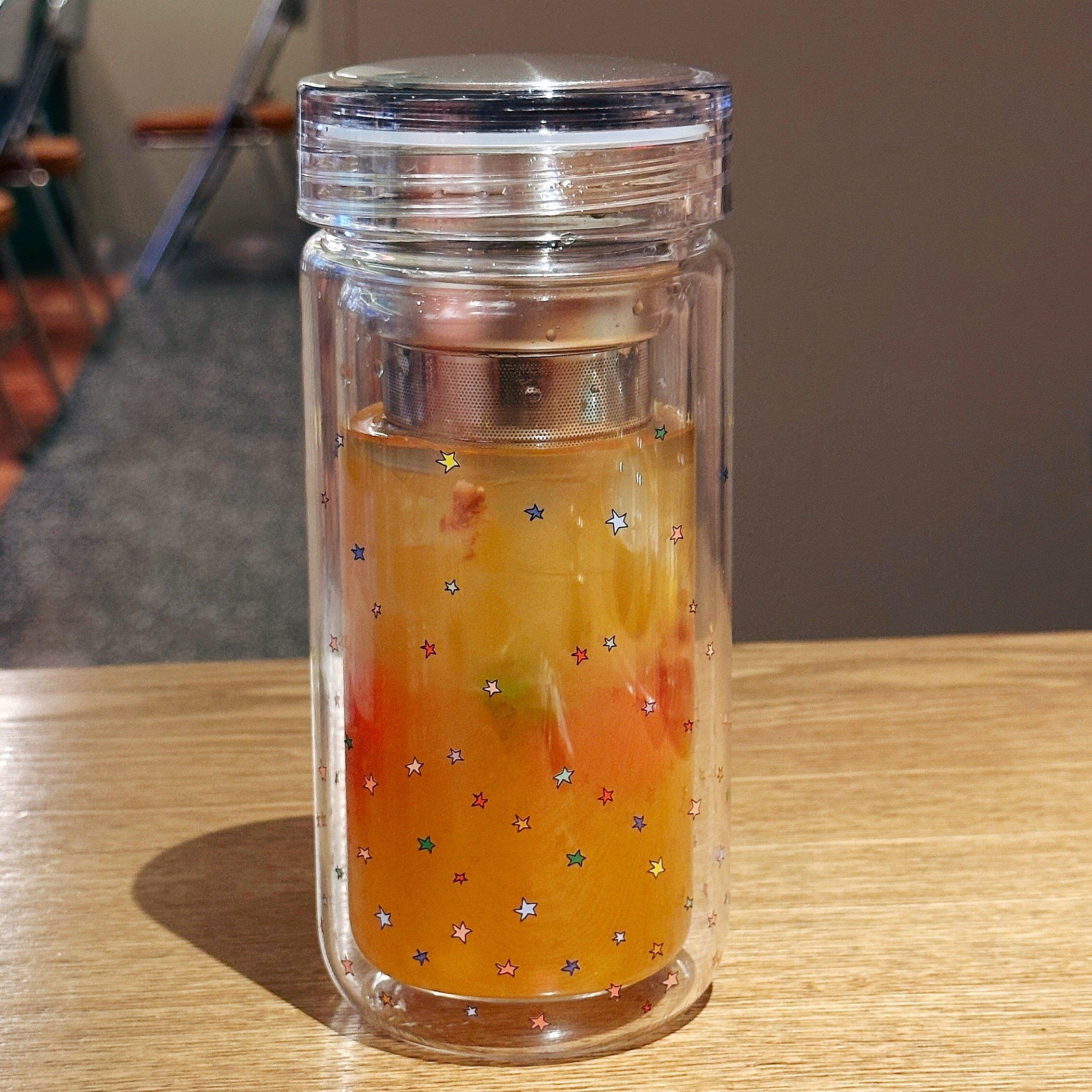 韩式彩色星星双层透明玻璃水杯带茶隔办公室茶杯女生ins风花茶杯