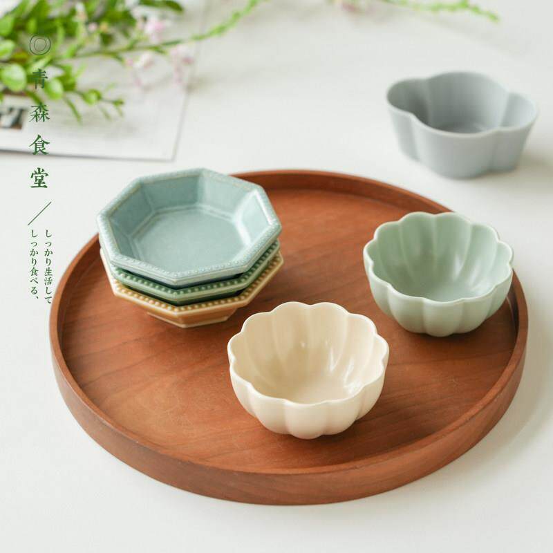 〈青森食堂〉日本制美浓烧做旧素色陶瓷八角豆皿蘸碟木瓜花瓣小钵