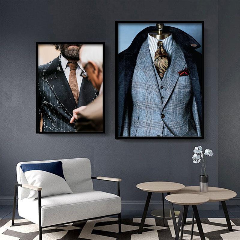 西装店定制装饰画男士服装西服礼服裁缝店挂画设计师傅工作室壁画