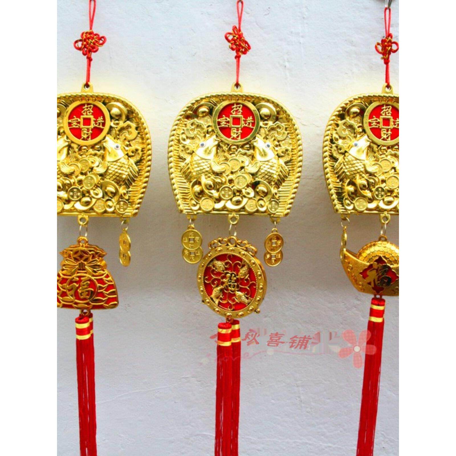 新品双层簸箕挂件畚箕斗挂饰元宝鱼福袋乔迁新居搬家客厅装饰包邮
