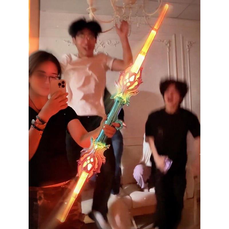 双刃伸缩光剑雷鸣权杖七彩发光玩具双出双头剑手指旋转男孩激光剑