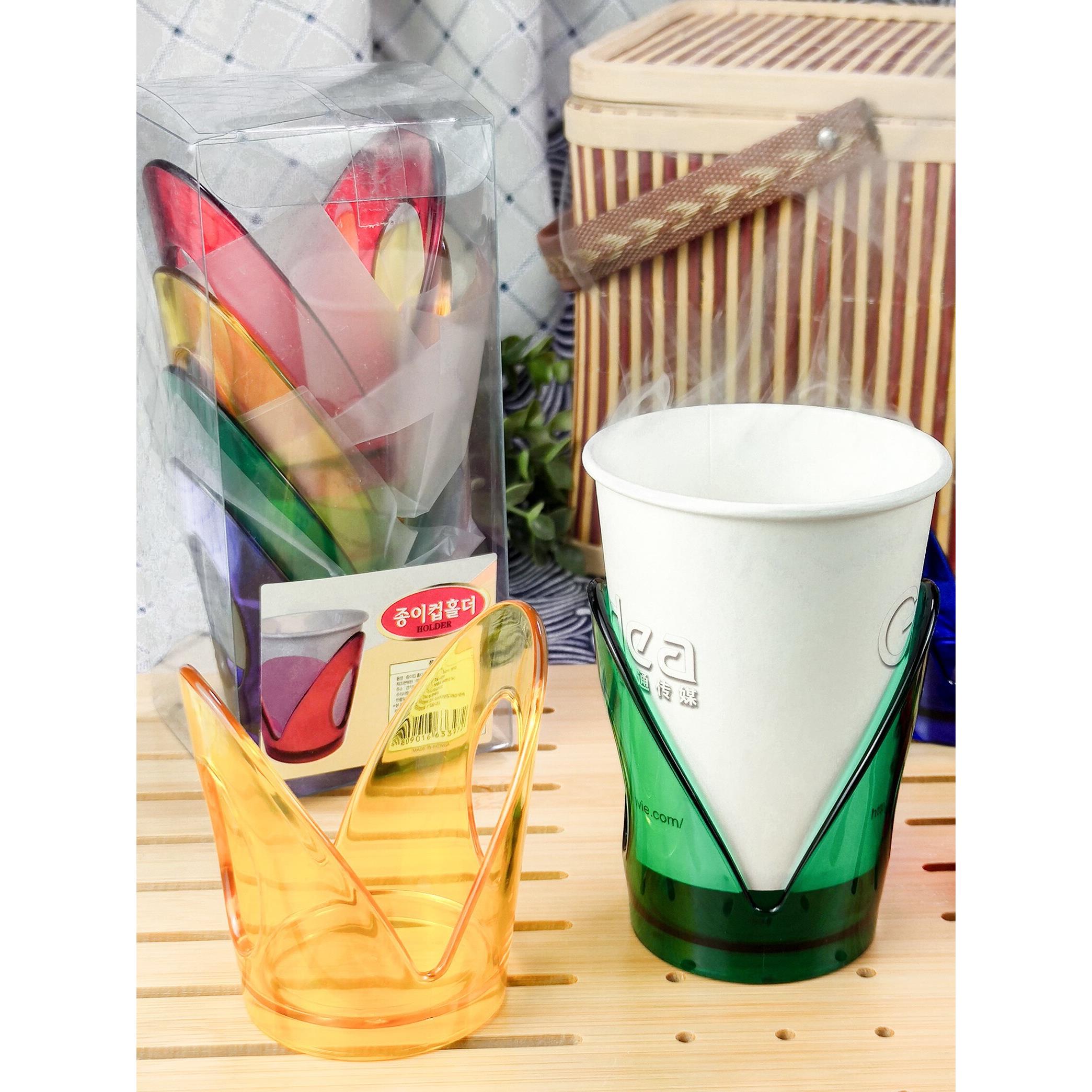 韩国进口纸杯托茶托纸杯托隔热杯座环保杯托塑料加厚杯托架4个装
