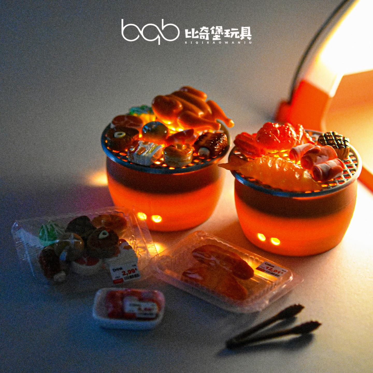 迷你烧烤炭炉微缩仿真烤肉海鲜食物模型场景小摆件食玩过家家玩具