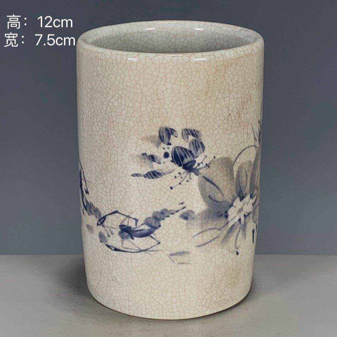 古董瓷器老货收藏   大清光绪年制开片粉彩文房器摆件笔筒装饰