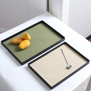 新款 weave手工托盘酒红色皮革长方形盘草绿家用水 Bamboo