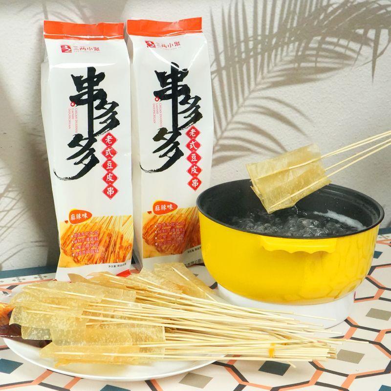 新货东北风味老式豆皮串小摊免烤甜辣麻辣豆皮串休闲零食带刷子酱