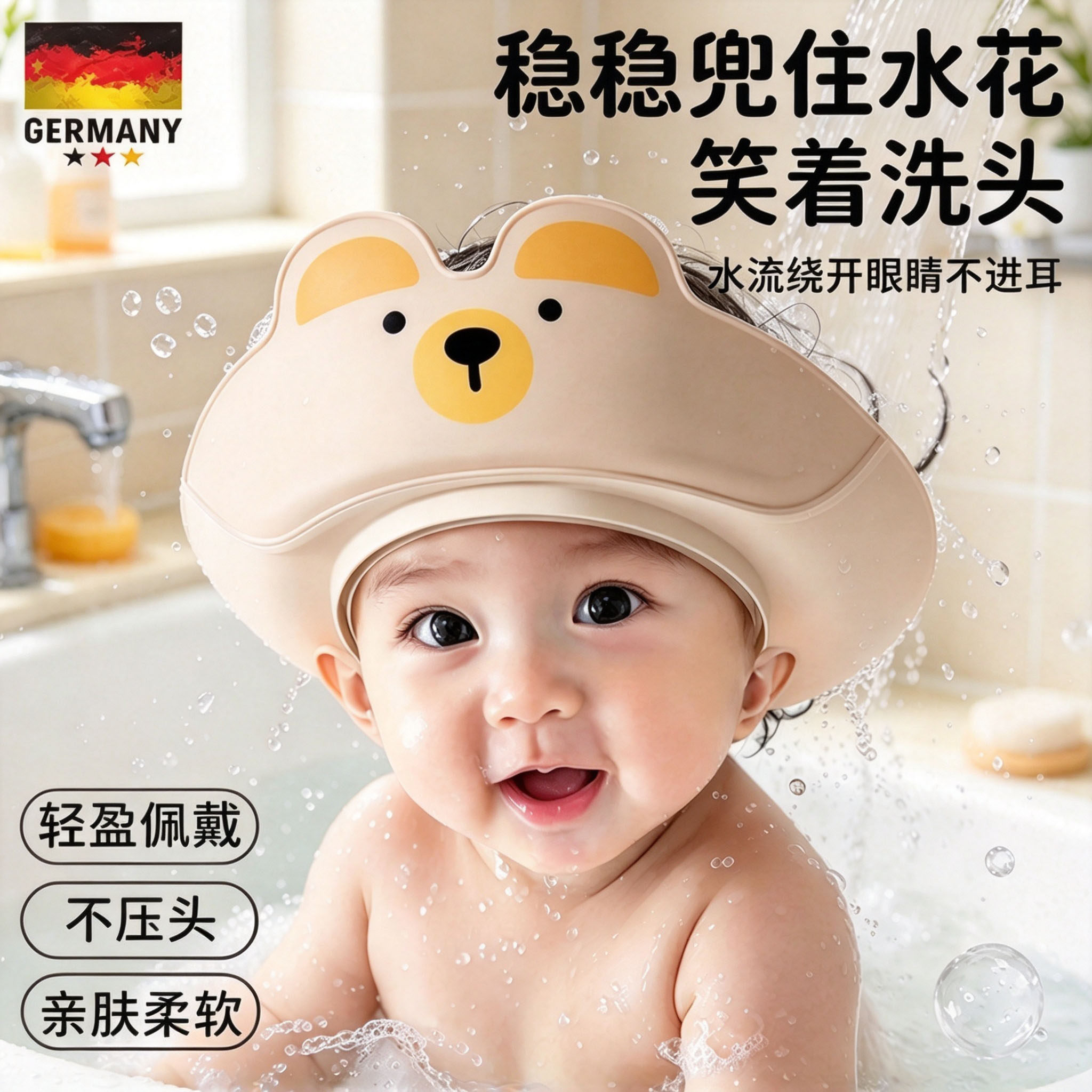 德国婴儿防进水洗发帽宝宝防水护耳洗头神器儿童可调节洗头护耳帽