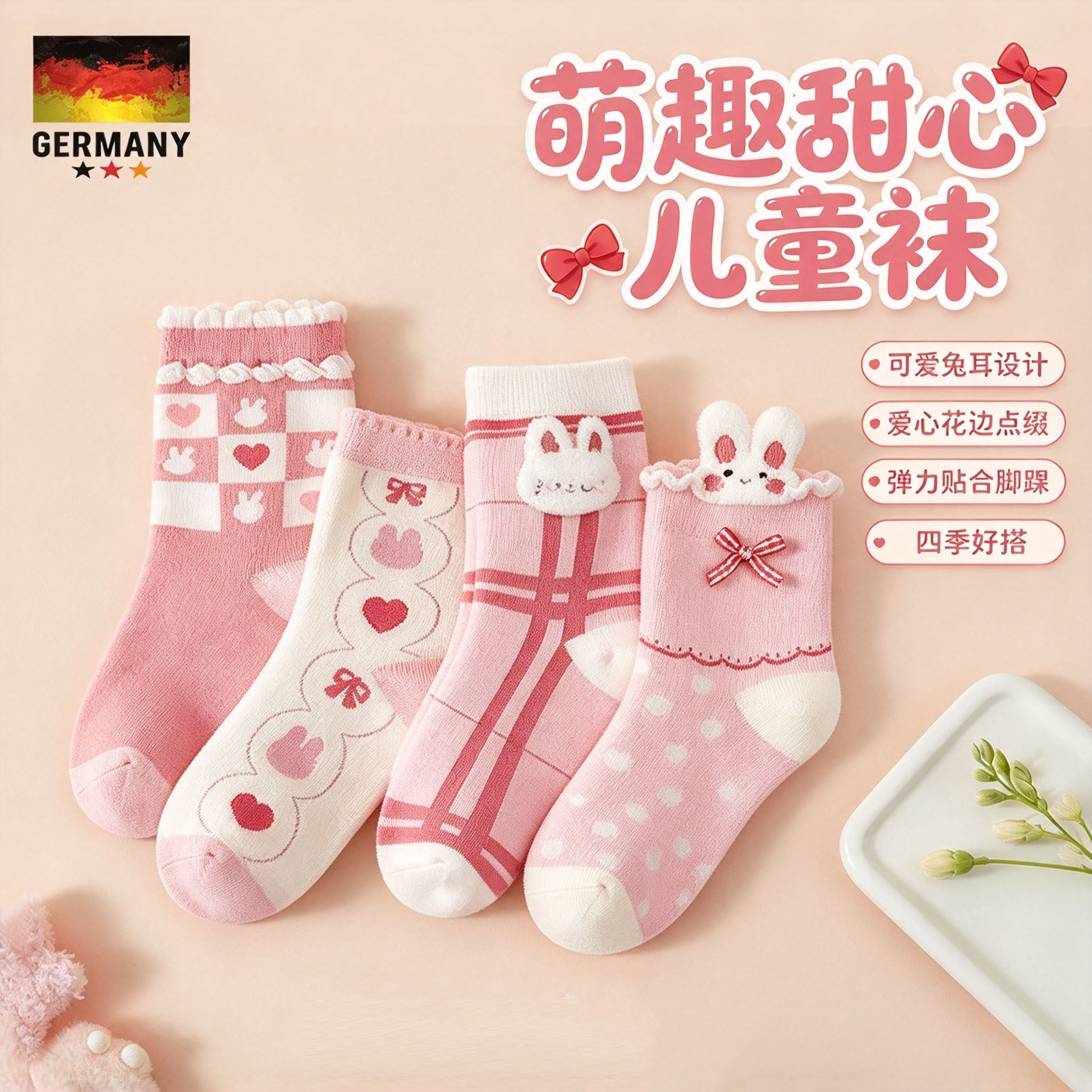 德国秋冬女童甜美卡通棉中筒袜子