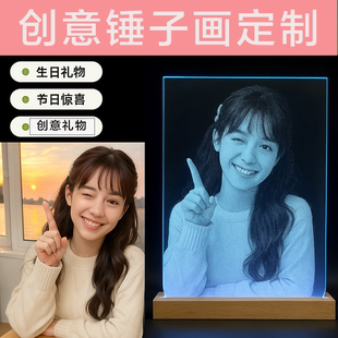 玻璃画像定制手工真人照片锤子画琉璃画非遗琉璃画像定制礼品情侣